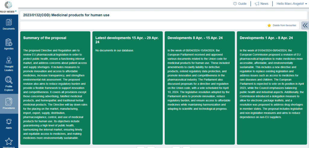 EU Procedure Tracker weekly summaries view