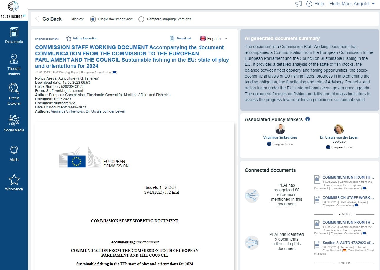 Example of an AI-generated summary for an EU Commission staff working document