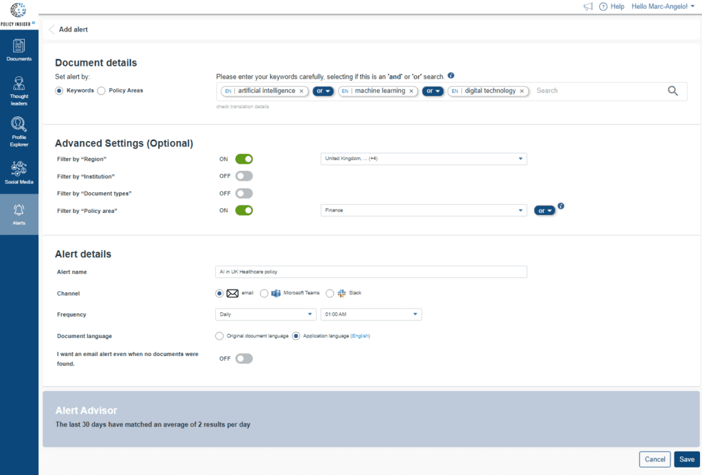 Redesigned and intuitive policy alert setup